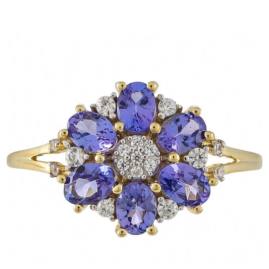 Anillo de Oro 9K con Tanzanita AAA y Zircón natural