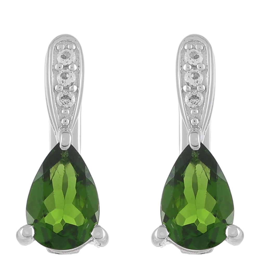 Pendientes de Plata con Diópsido de Cromo y Topacio Blanco