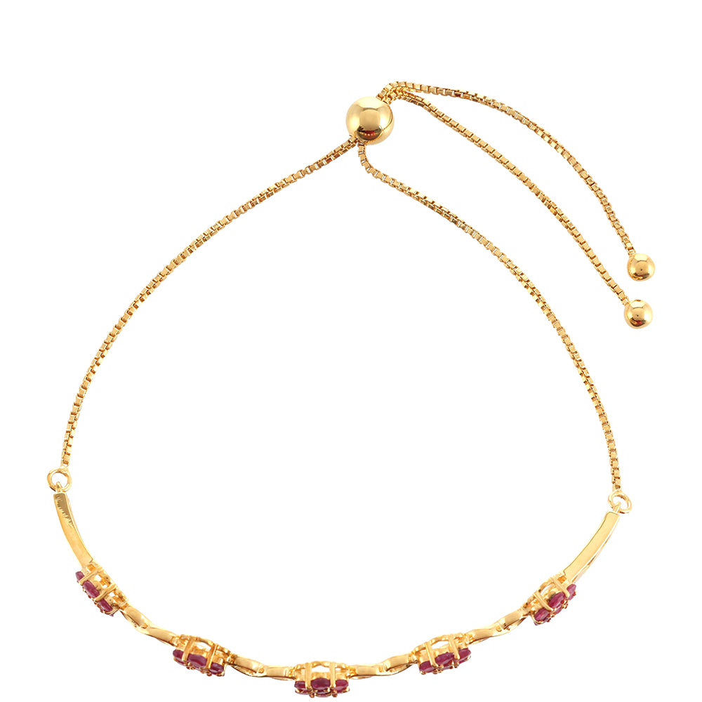 Pulsera de Plata Bañada en Oro con Rubí de Tailandia y Topacio Blanco 2 