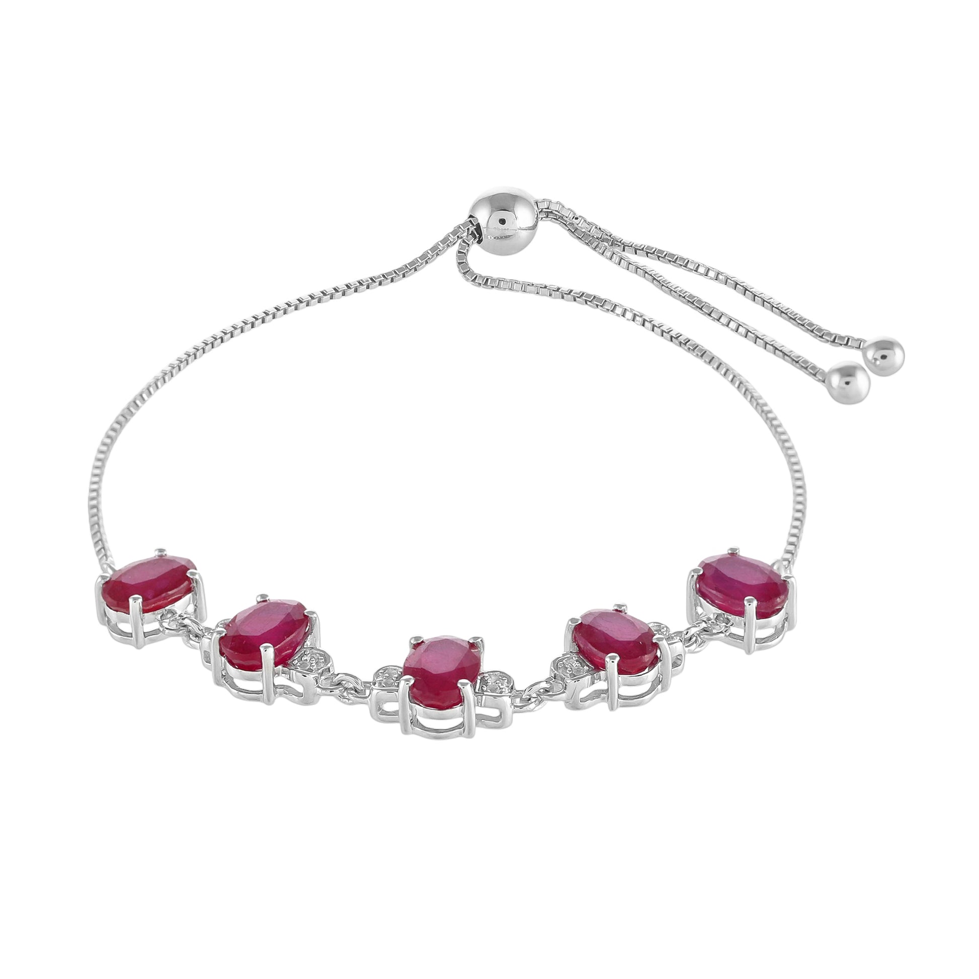 Pulsera de Plata con Rubí de Tailandia y Topacio Blanco 2 