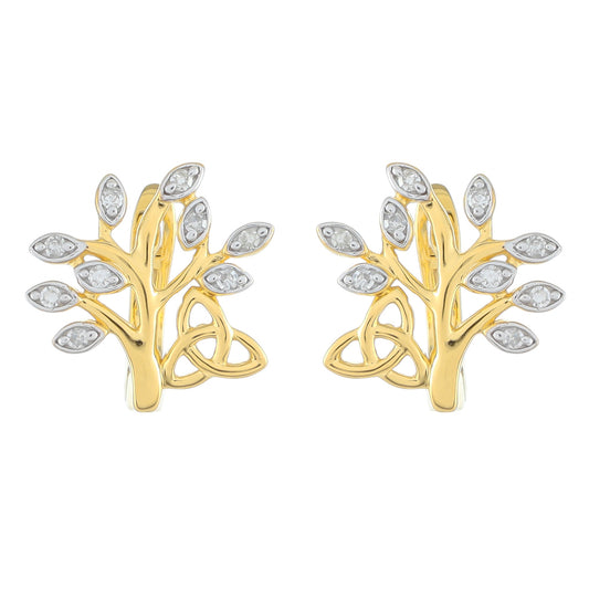 Pendientes de Plata Bañada en Oro con Diamante blanco