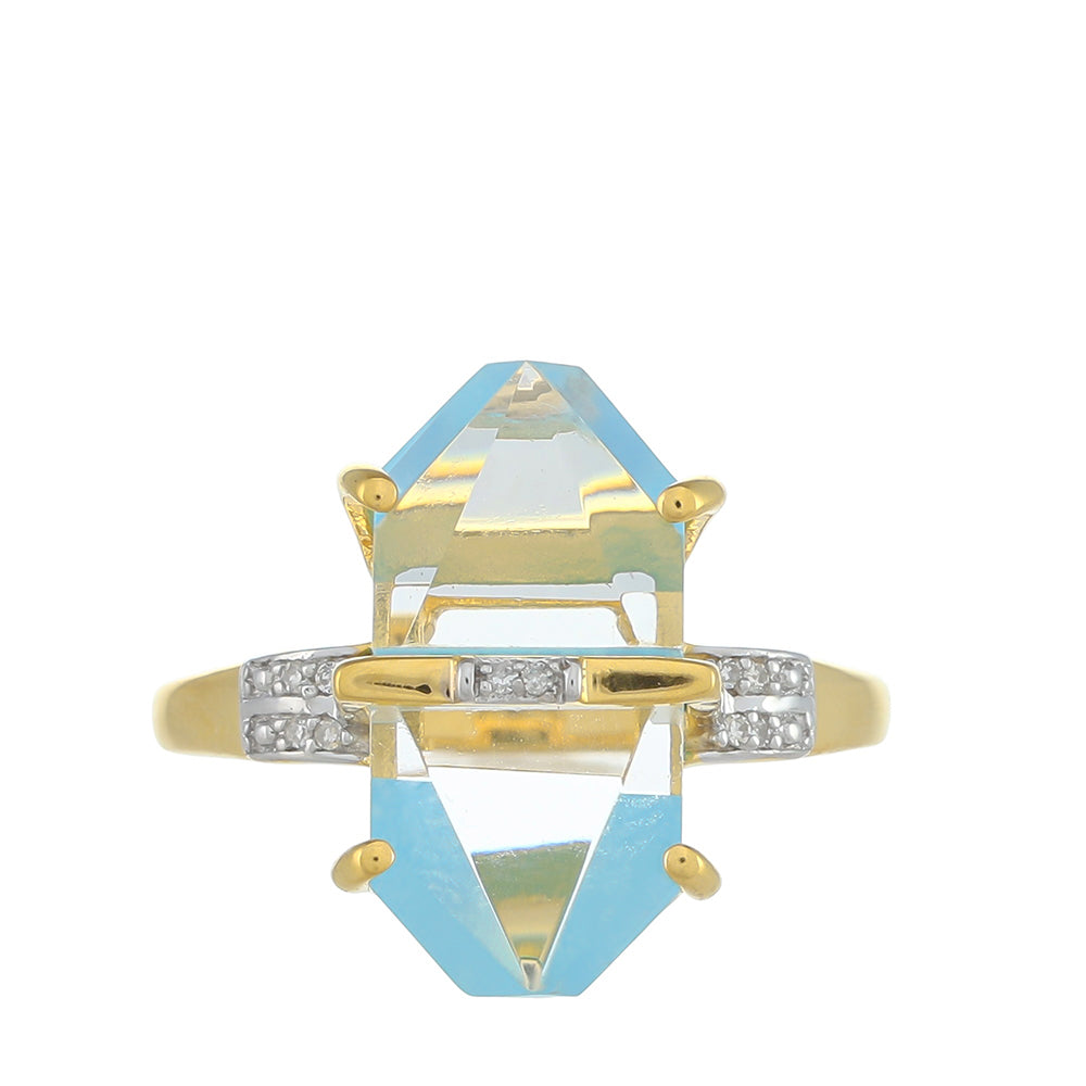 Anillo de Plata Bañada en Oro con Turquesa y Diamante blanco 1 