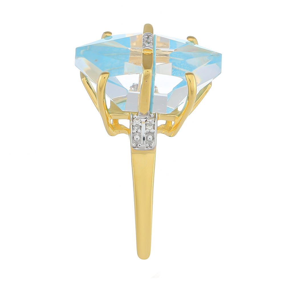 Anillo de Plata Bañada en Oro con Turquesa y Diamante blanco 3 
