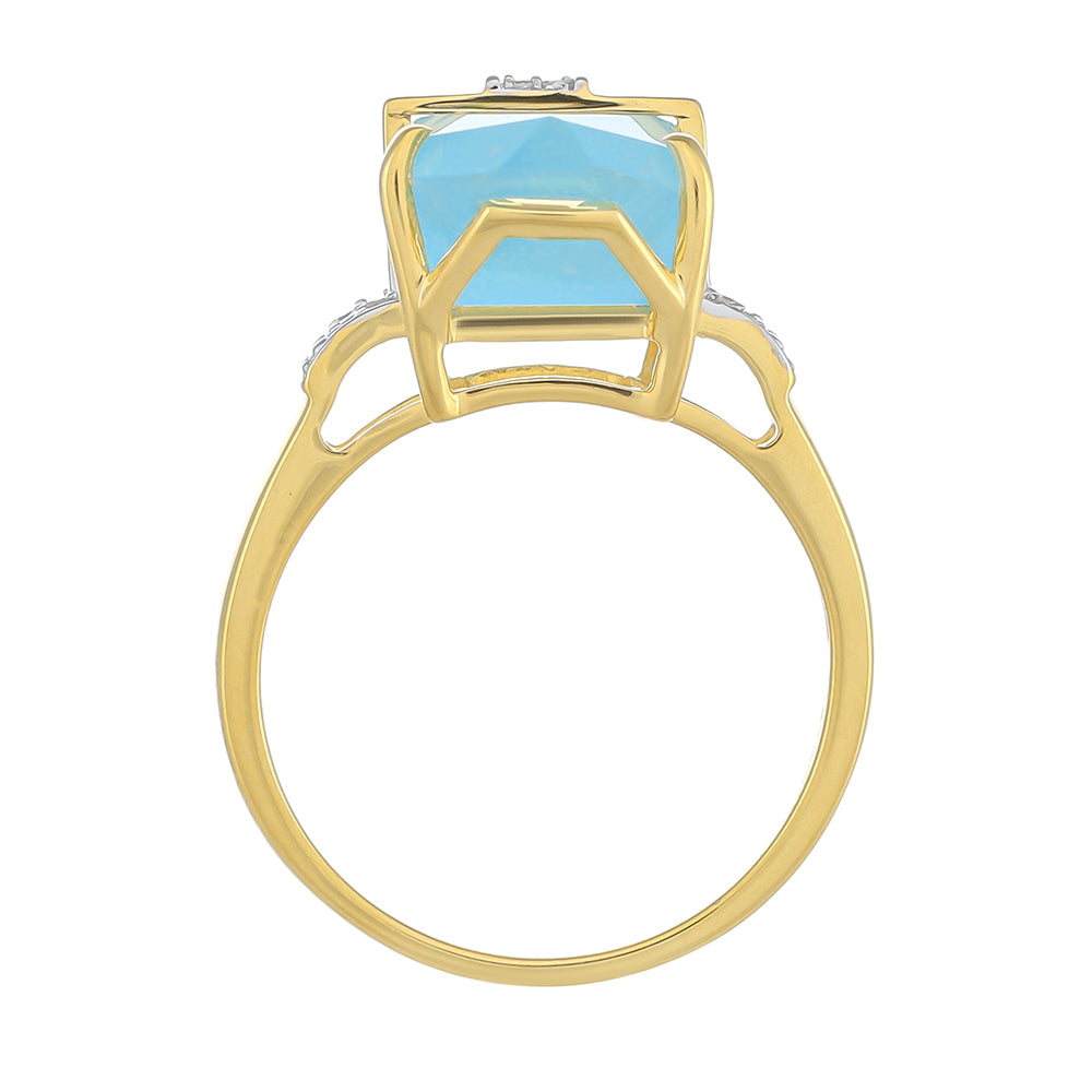 Anillo de Plata Bañada en Oro con Turquesa y Diamante blanco 4 