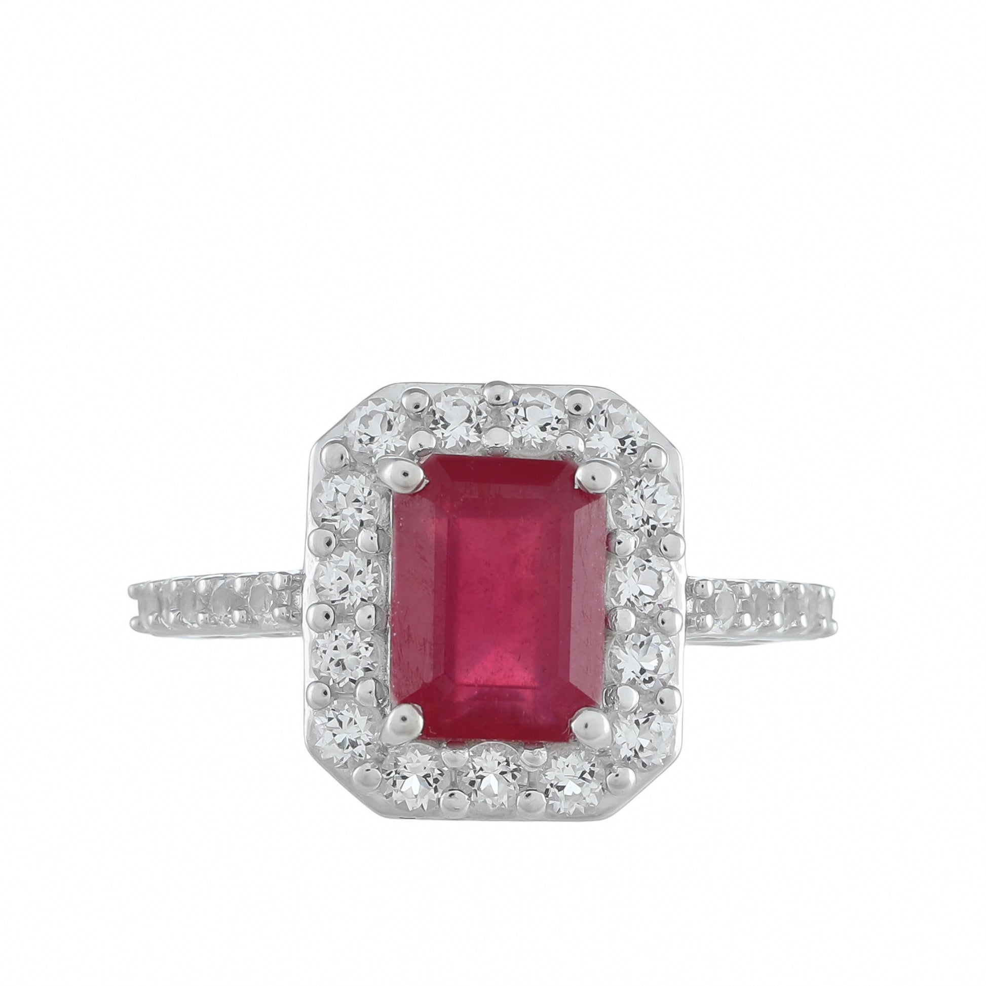 Anillo de Plata con Rubí de Tailandia y Topacio Blanco 1 