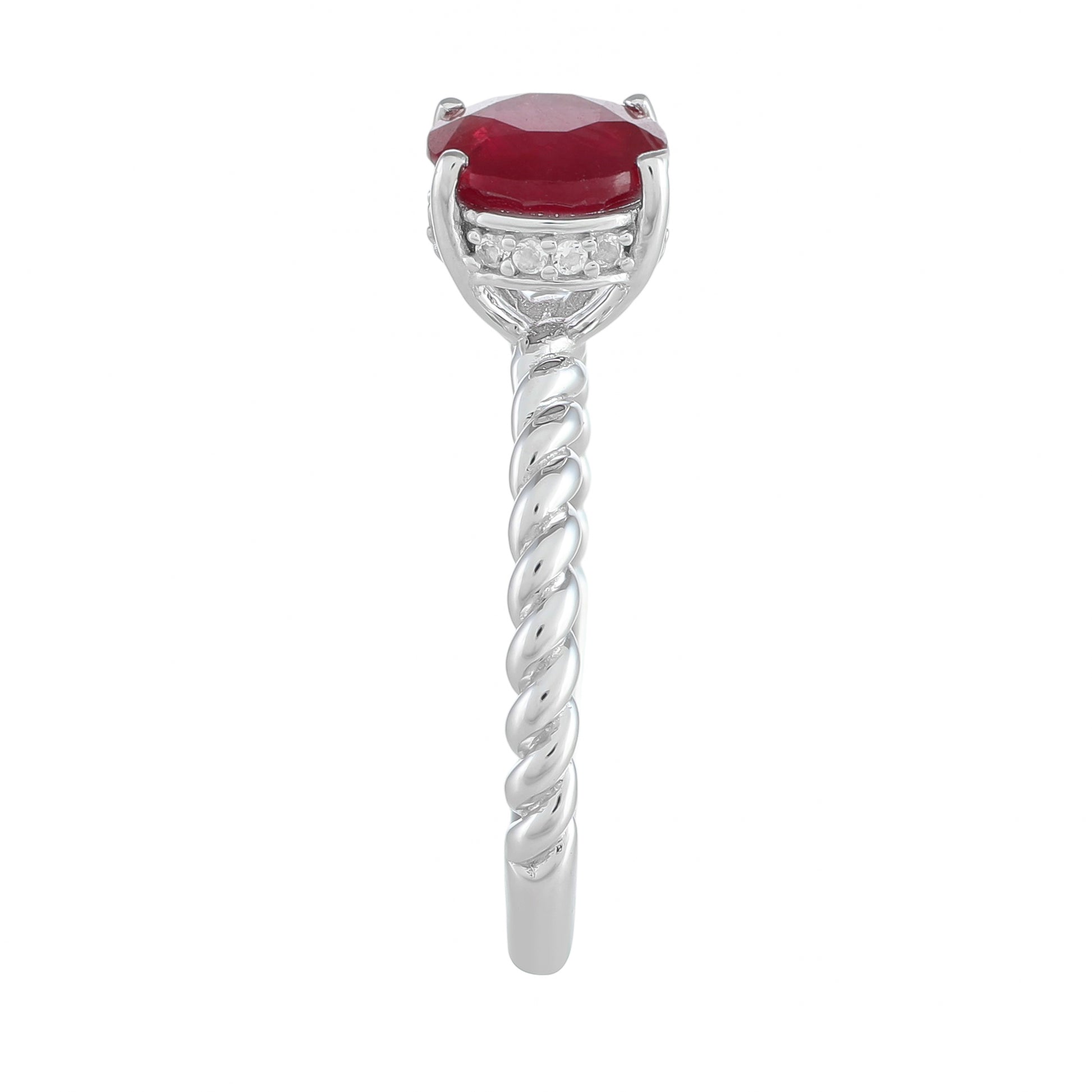 Anillo de Plata con Rubí de Tailandia y Topacio Blanco 3 