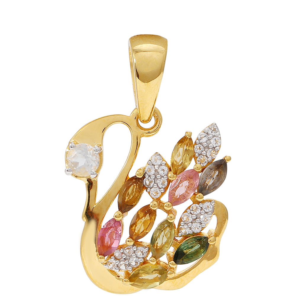 Colgante de Plata Bañada en Oro con Turmalina Arco Iris Pelmadulla y Topacio Blanco