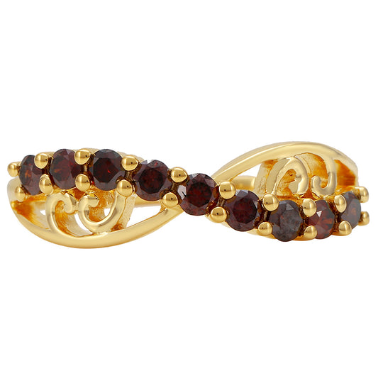 Anillo de Plata Bañada en Oro con Diamante Rojo