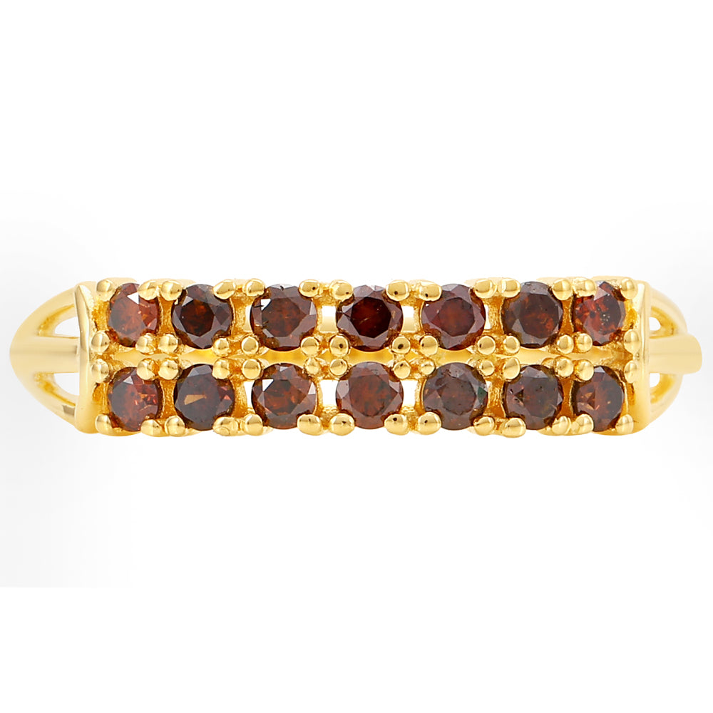 Anillo de Plata Bañada en Oro con Diamante Rojo 1 