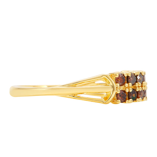 Anillo de Plata Bañada en Oro con Diamante Rojo
