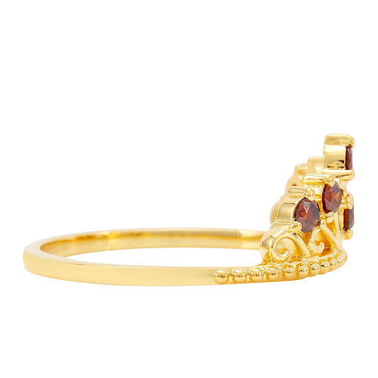 Anillo de Plata Bañada en Oro con Diamante Rojo