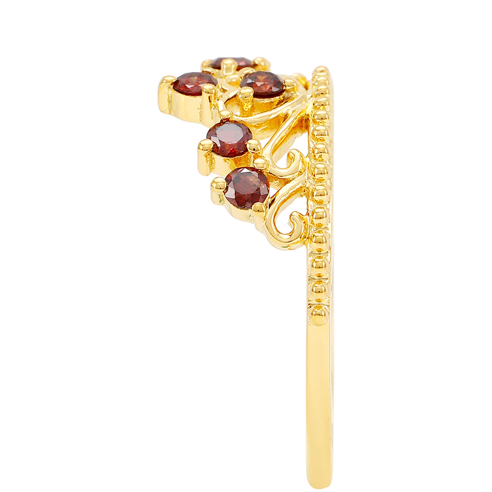 Anillo de Plata Bañada en Oro con Diamante Rojo 3 
