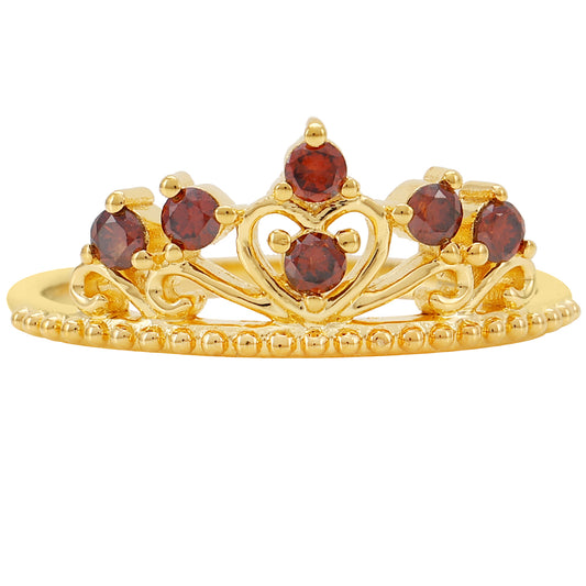 Anillo de Plata Bañada en Oro con Diamante Rojo