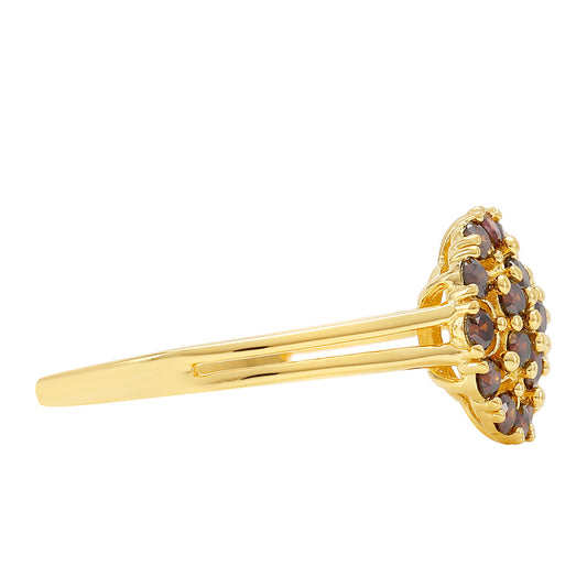 Anillo de Plata Bañada en Oro con Diamante Rojo