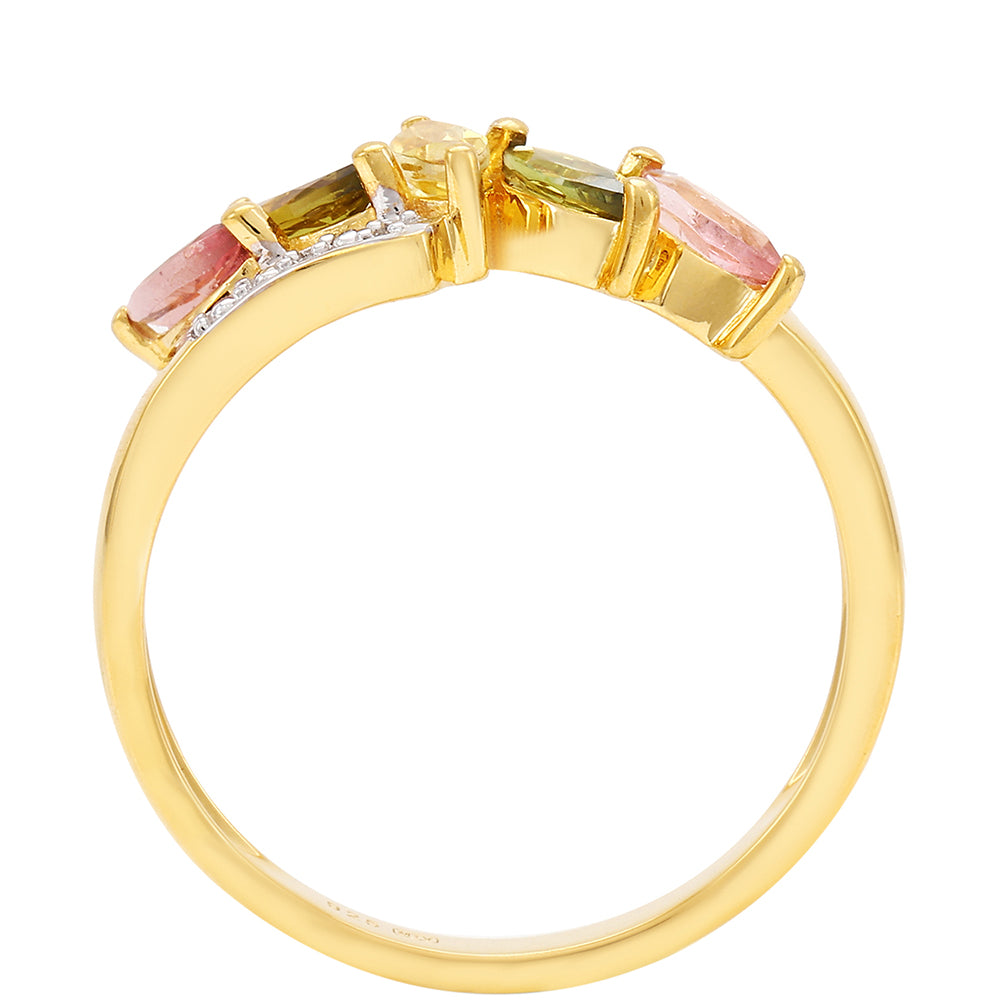 Anillo de Plata Bañada en Oro con Turmalina Arco Iris Pelmadulla y Topacio Blanco 4 