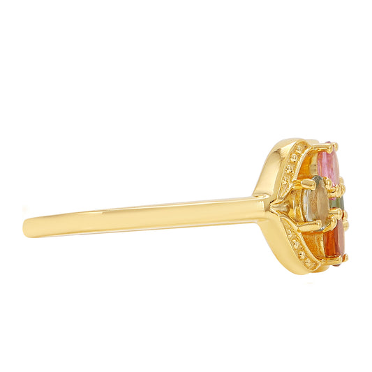 Anillo de Plata Bañada en Oro con Turmalina Arco Iris Pelmadulla