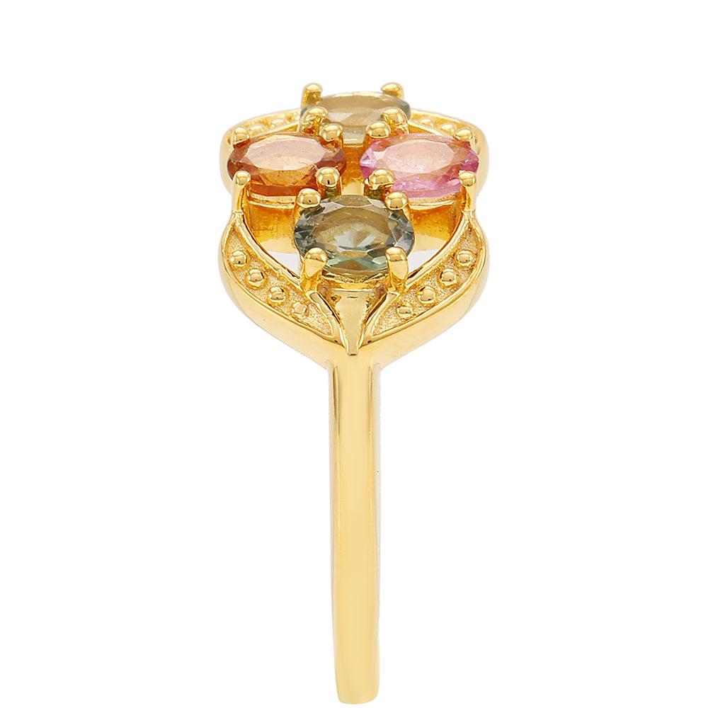 Anillo de Plata Bañada en Oro con Turmalina Arco Iris Pelmadulla 3 