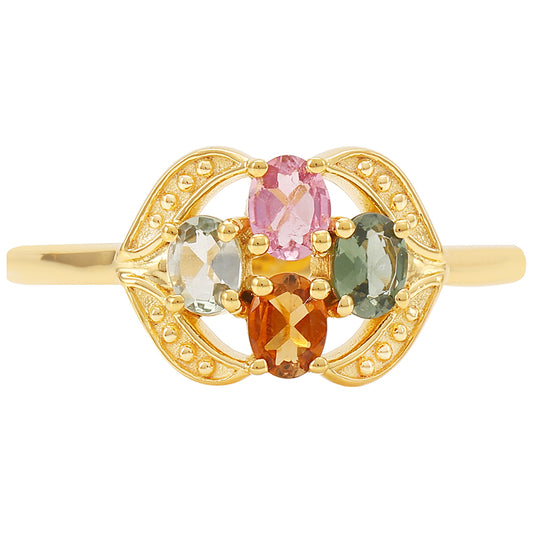 Anillo de Plata Bañada en Oro con Turmalina Arco Iris Pelmadulla