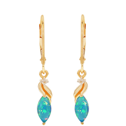 Pendientes de Oro 9K con Ópalo Azul Paraiba de Etiopía y Topacio Blanco