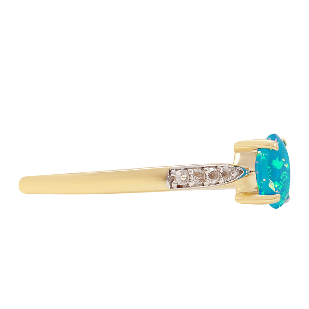 Anillo de Oro 9K con Ópalo Azul Paraiba de Etiopía y Topacio Blanco 2 