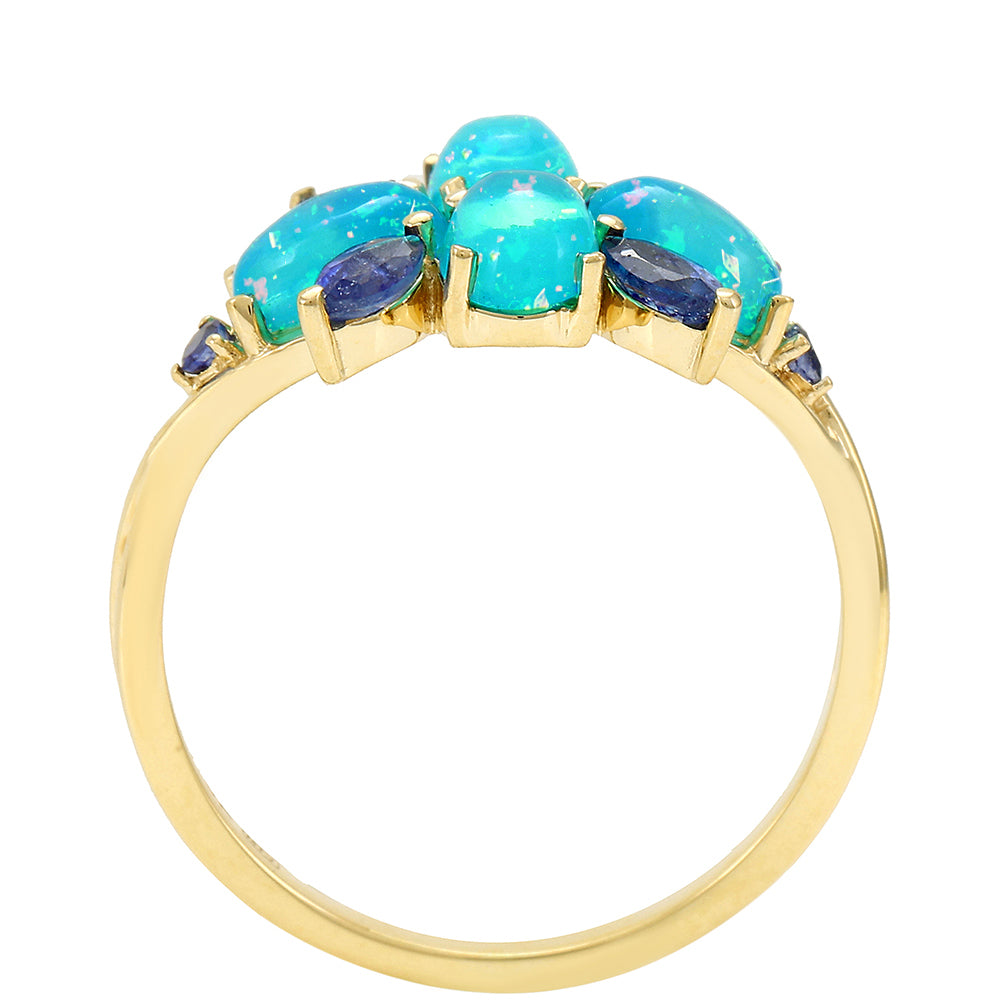 Anillo de Oro 9K con Ópalo Azul Paraiba de Etiopía y Zafiro Azul