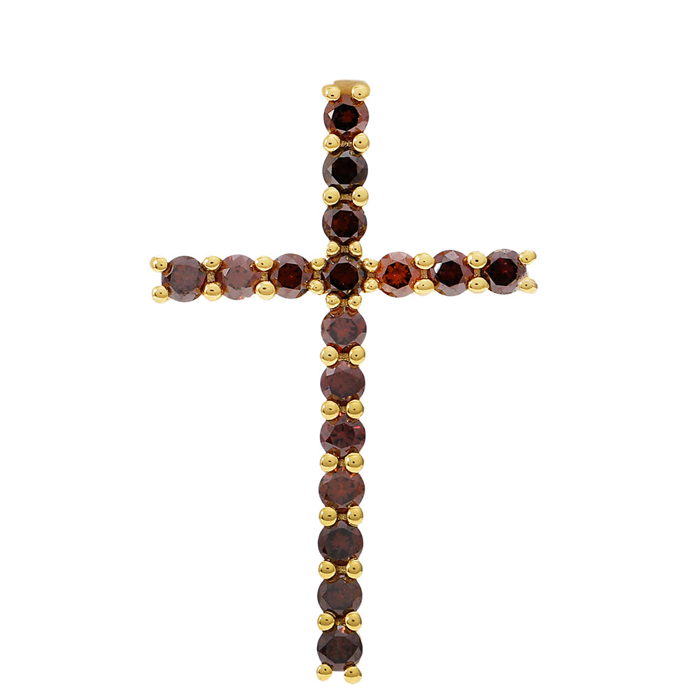 Cruz Colgante de Plata Bañada en Oro con Diamante Rojo 1 