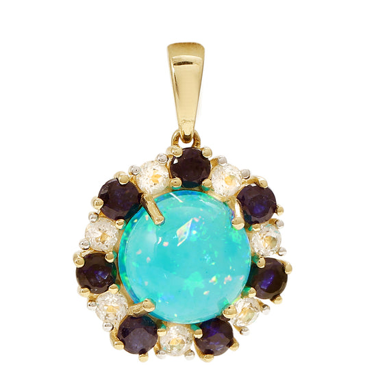 Colgante de Oro 9K con Ópalo Azul Paraiba de Etiopía y Zafiro Azul