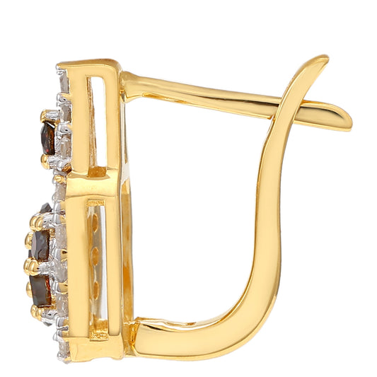 Pendientes de Plata Bañada en Oro con Diamante Rojo y Diamante blanco