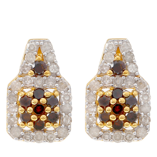 Pendientes de Plata Bañada en Oro con Diamante Rojo y Diamante blanco