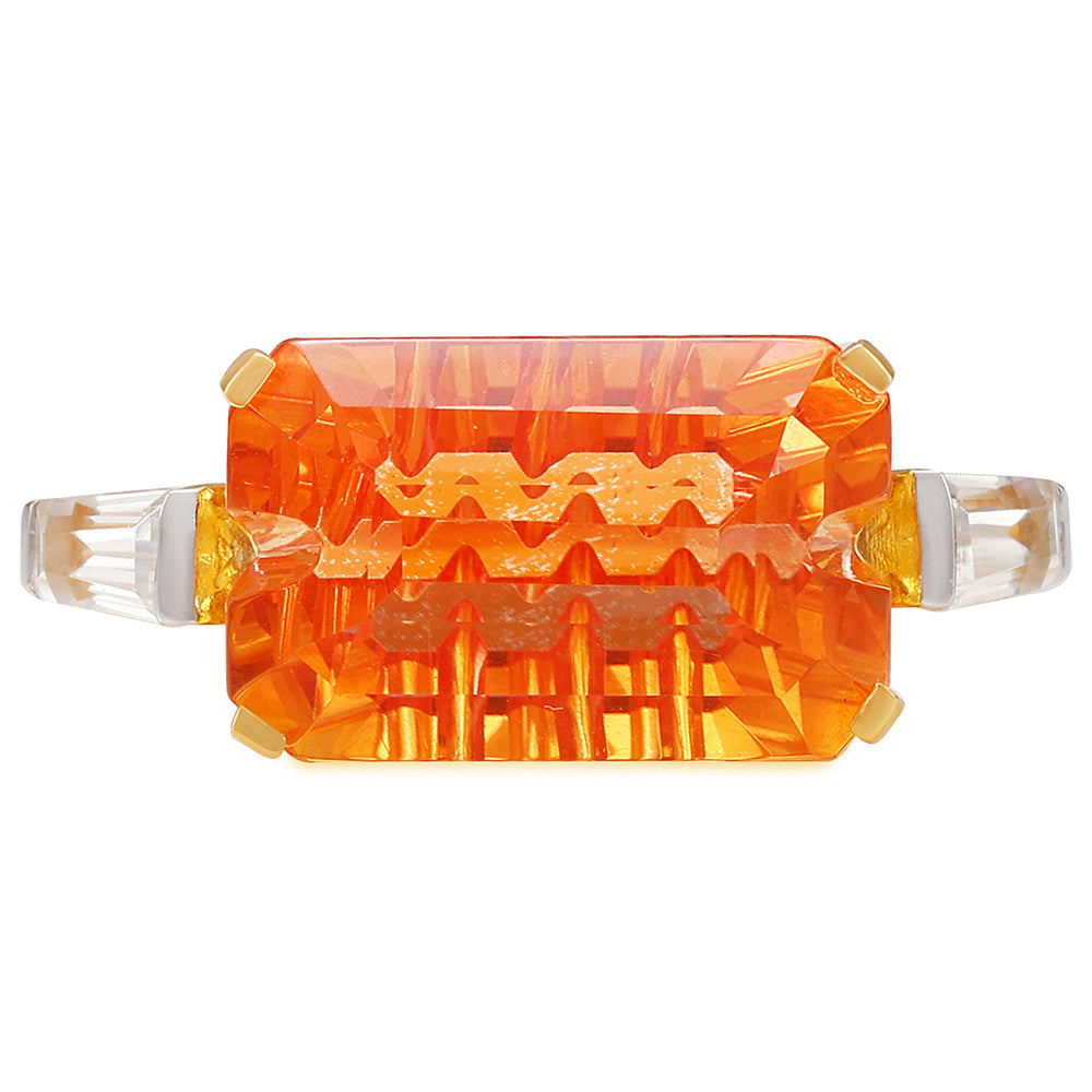 Anillo de Plata Bañada en Oro con Cuarzo Padparadscha y Zircón natural 1 