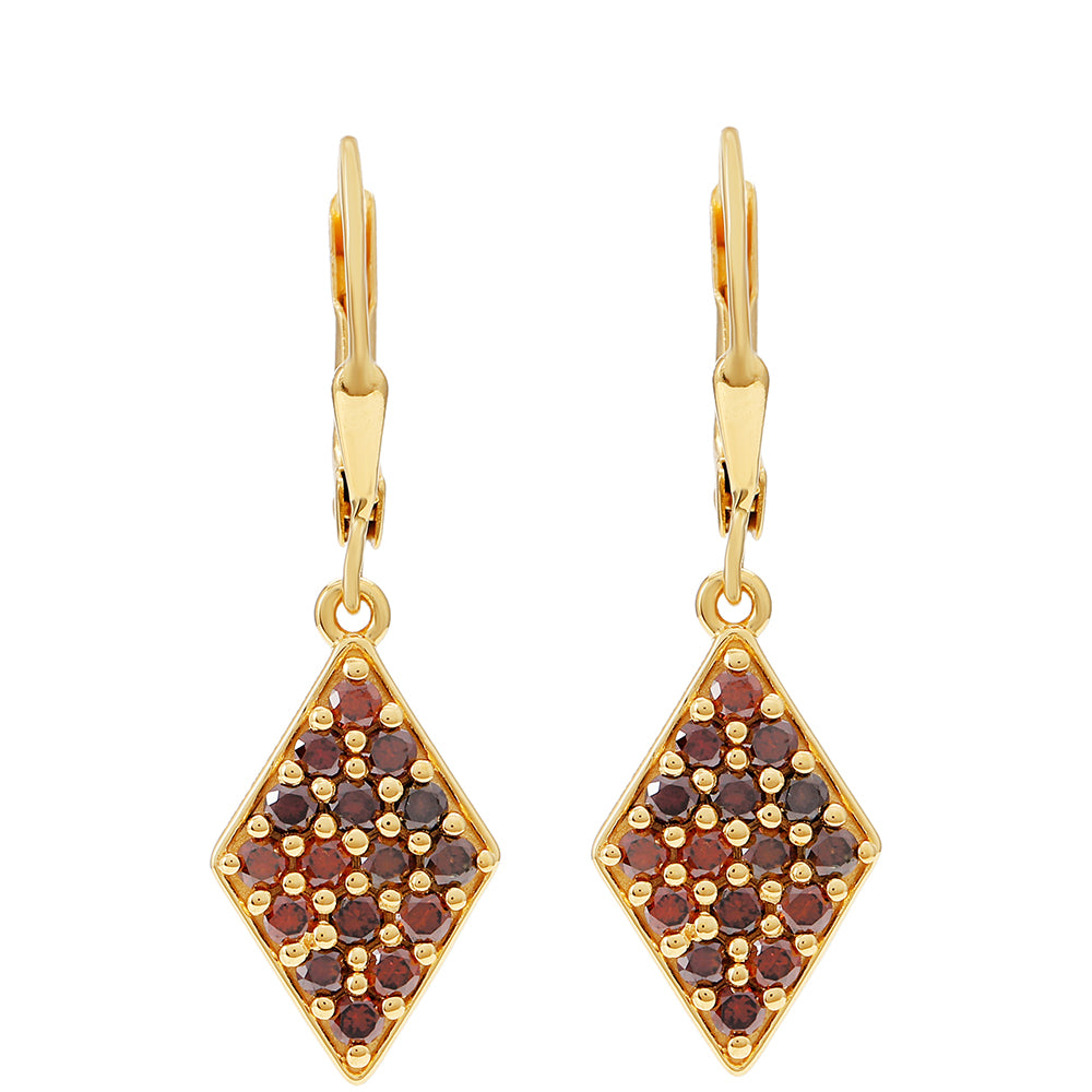 Pendientes de Plata Bañada en Oro con Diamante Rojo