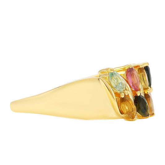 Anillo de Plata Bañada en Oro con Turmalina Arco Iris Pelmadulla