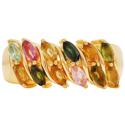 Anillo de Plata Bañada en Oro con Turmalina Arco Iris Pelmadulla