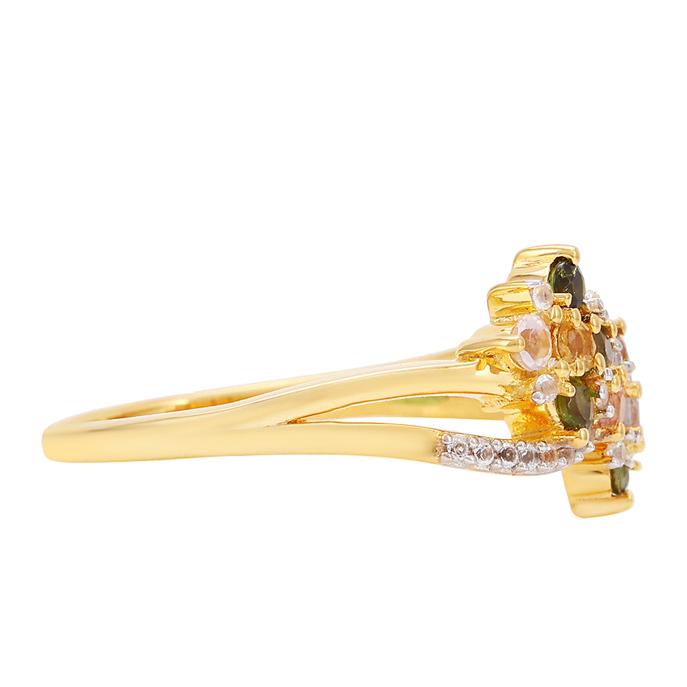 Anillo de Plata Bañada en Oro con Turmalina Arco Iris Pelmadulla y Topacio Blanco 2 