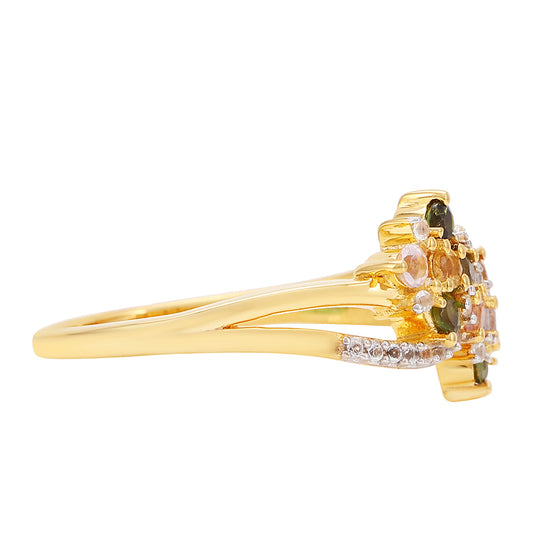 Anillo de Plata Bañada en Oro con Turmalina Arco Iris Pelmadulla y Topacio Blanco