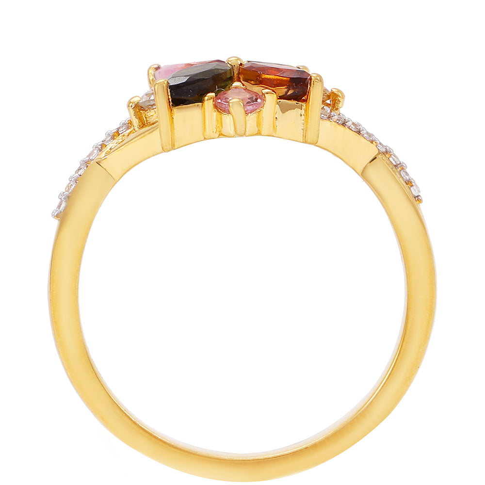 Anillo de Plata Bañada en Oro con Turmalina Arco Iris Pelmadulla y Topacio Blanco 4 