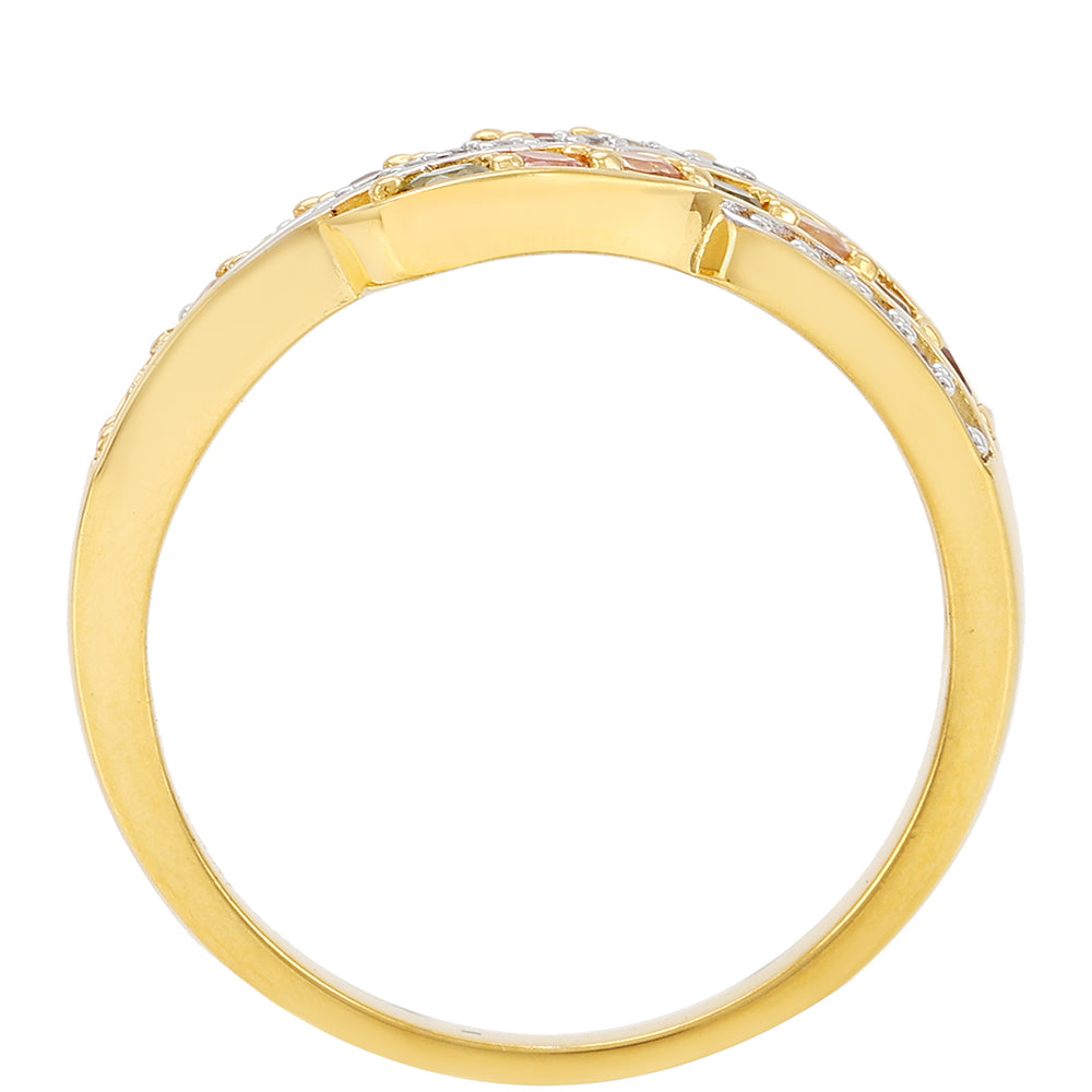 Anillo de Plata Bañada en Oro con Turmalina Arco Iris Pelmadulla y Topacio Blanco 4 