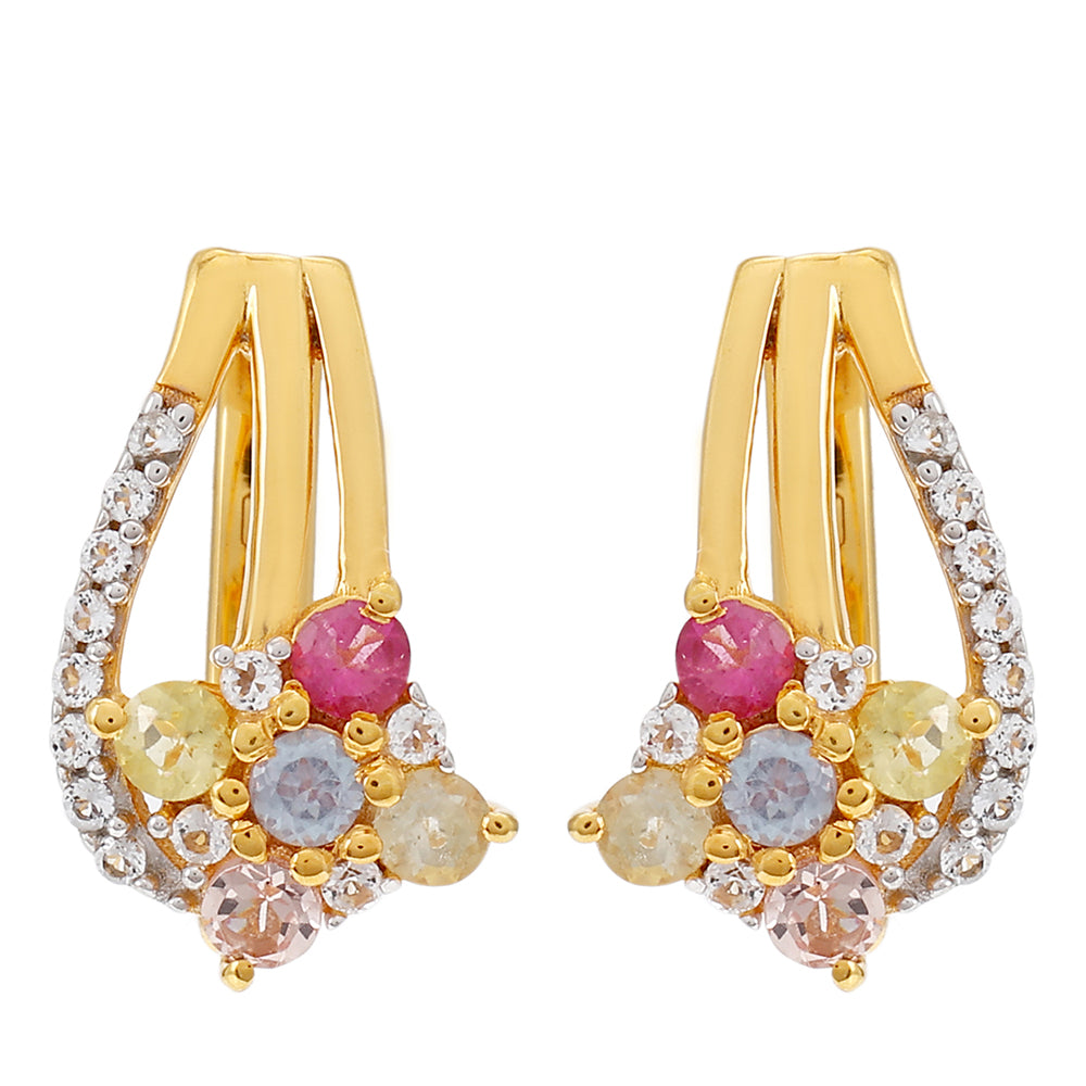 Pendientes de Plata Bañada en Oro con Turmalina Arco Iris Pelmadulla y Topacio Blanco