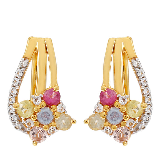 Pendientes de Plata Bañada en Oro con Turmalina Arco Iris Pelmadulla y Topacio Blanco