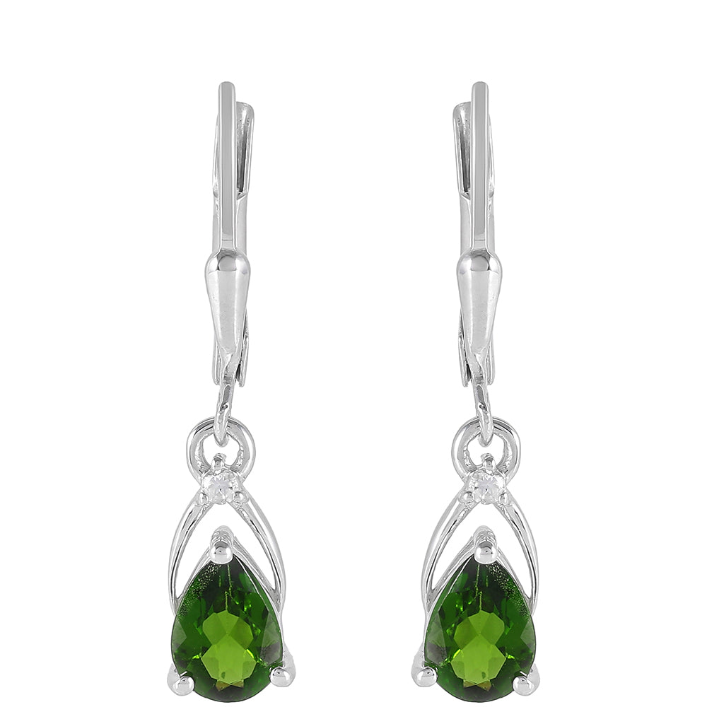 Pendientes de Plata con Diópsido de Cromo y Topacio Blanco