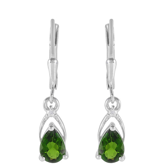 Pendientes de Plata con Diópsido de Cromo y Topacio Blanco