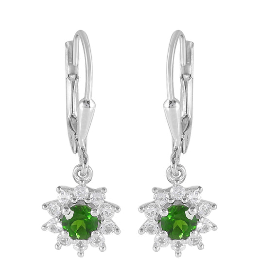 Pendientes de Plata con Diópsido de Cromo y Topacio Blanco