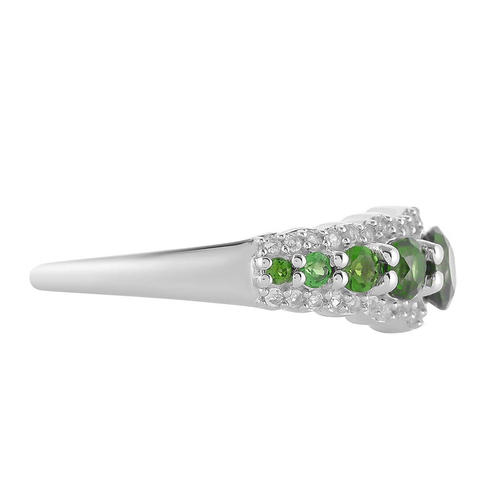 Anillo de Plata con Diópsido de Cromo y Topacio Blanco 2 