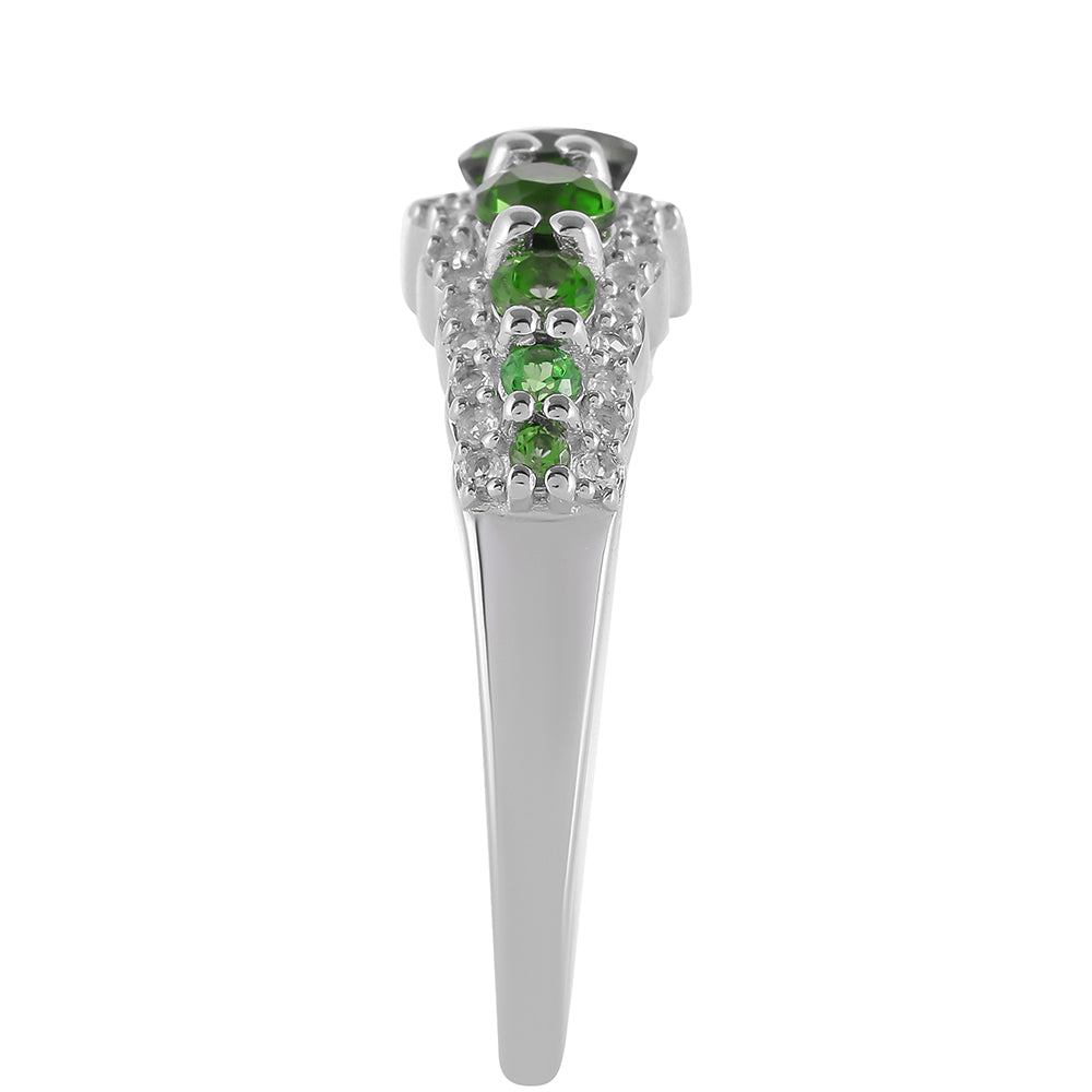 Anillo de Plata con Diópsido de Cromo y Topacio Blanco 3 