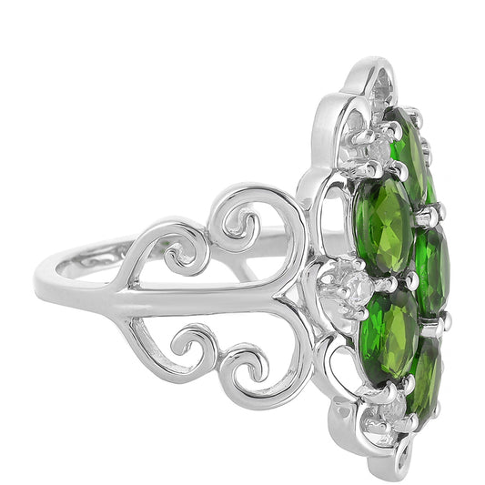 Anillo de Plata con Diópsido de Cromo y Topacio Blanco