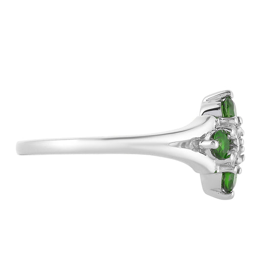 Anillo de Plata con Diópsido de Cromo y Topacio Blanco