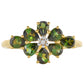 Anillo de Plata Bañada en Oro con Turmalina Verde y Zircón natural