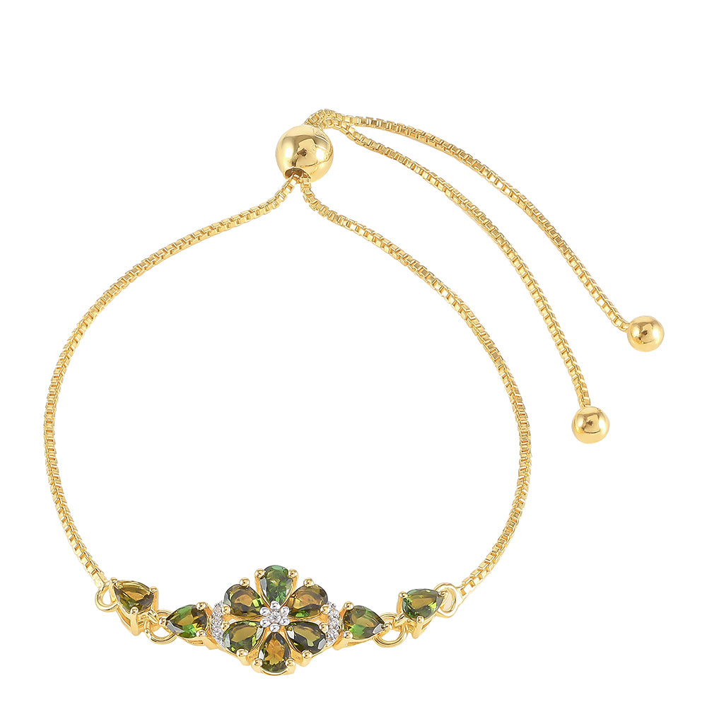 Pulsera de Plata Bañada en Oro con Turmalina Verde y Zircón natural 2 