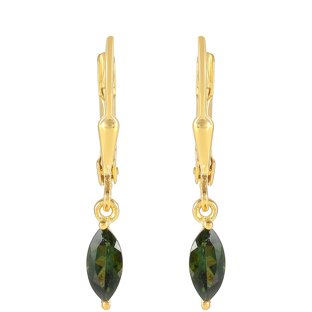 Pendientes de Plata Bañada en Oro con Turmalina Verde 1 