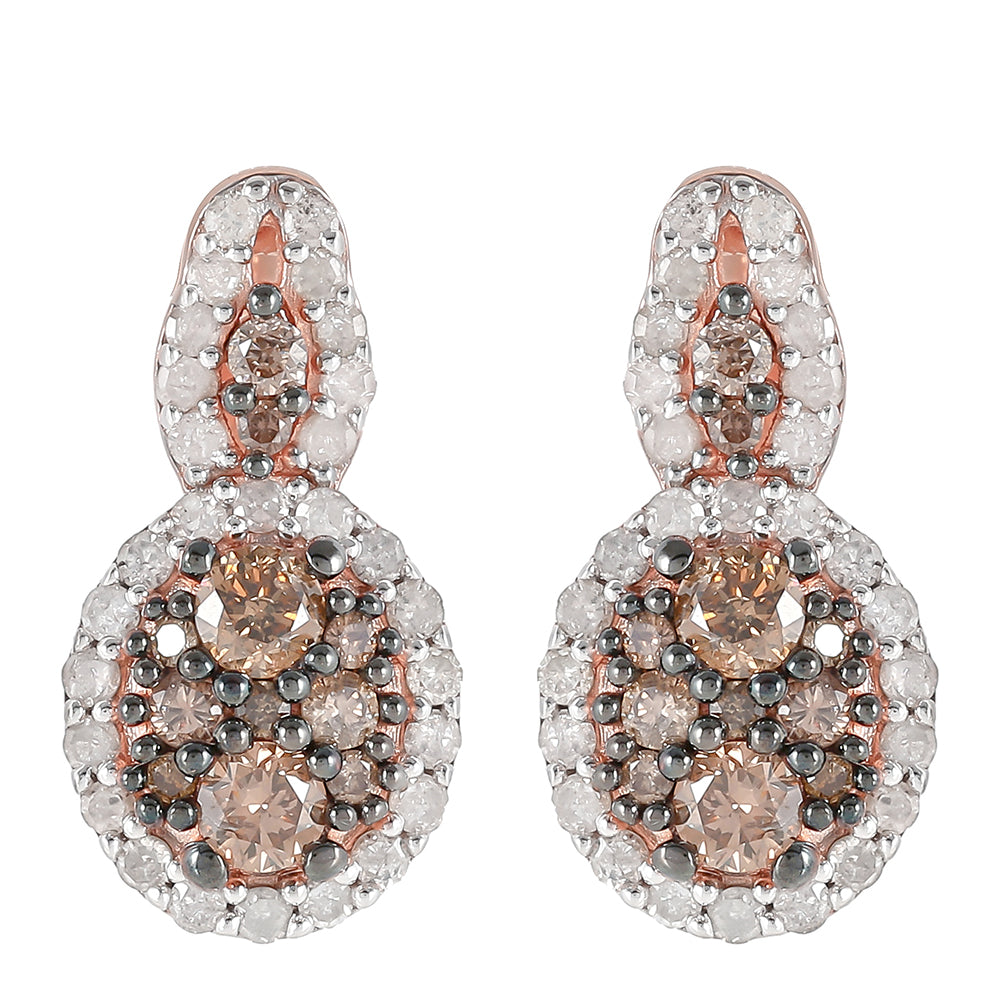 Pendientes de Plata Bañada en Oro Rosa con Diamante Champagne y Diamante blanco 3 